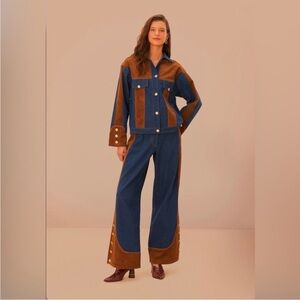 NWT FARM Rio Western Denim Wide Leg Pants